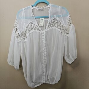 NWT Arden B Sheer Top Women's Size S White Embroided